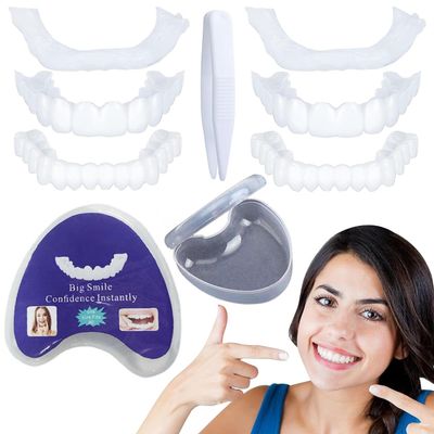 Dazzluxe 2 Pairs Instant Veneers Dentures, Temporary Cosmetic Clip in Veneers Teeth, Nature and Comfortable Whitening Fake Teeth, Upper and Lower False Teeth for Men and Women