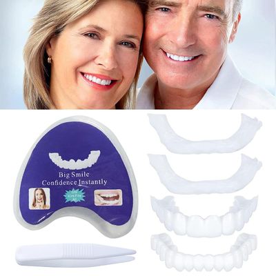 Dazzluxe 2 Pairs Instant Veneers Dentures Snap on Veneers Teeth False Teeth Temporary Smile Teeth Veneers for Covers Bad Teeth Top and Bottom Fake Teeth for Women and Men