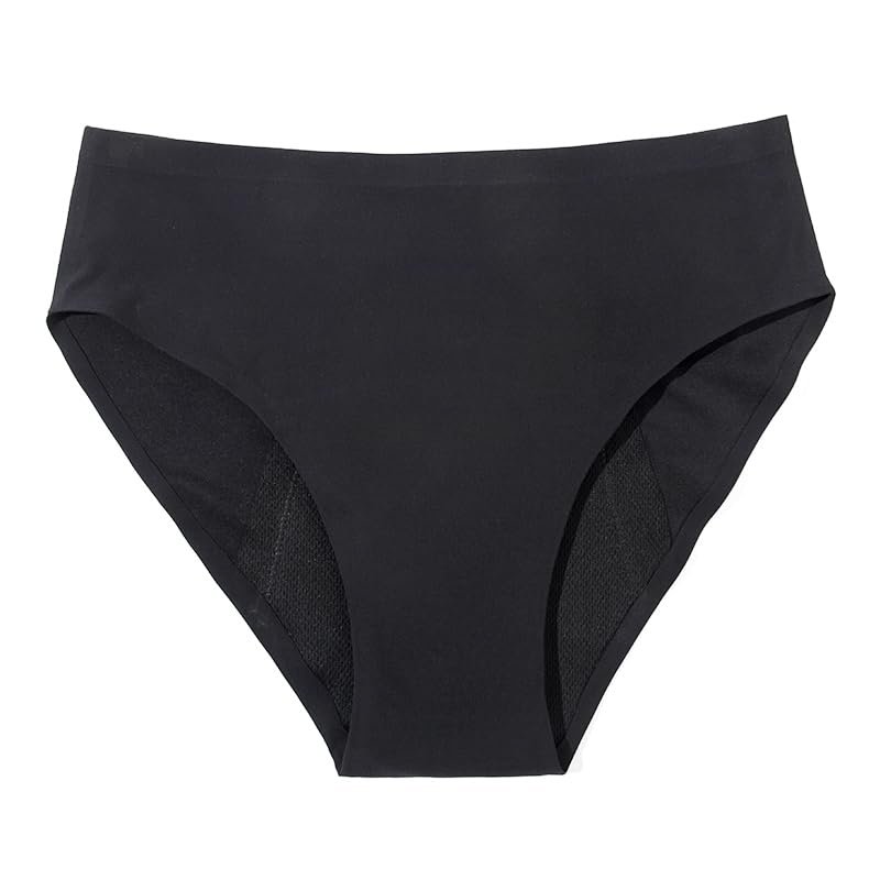 Women Period Pants Breathable Menstrual Briefs Cotton Stretchy Underwear First Starter Kit for Teens Girls Period Knickers Basic Black XXL