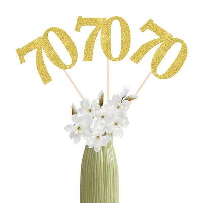 12 Pack 70th Birthday Anniversary Centerpiece Sticks, Gold Glitter 70th Birthday Party Decorations, Number 70 Table Toppers for 70th Birthday Wedding Anniversary Party Table Decorations