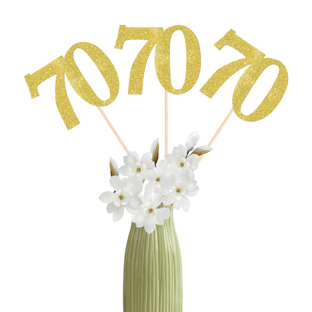 12 Pack 70th Birthday Anniversary Centerpiece Sticks, Gold Glitter 70th Birthday Party Decorations, Number 70 Table Toppers for 70th Birthday Wedding Anniversary Party Table Decorations