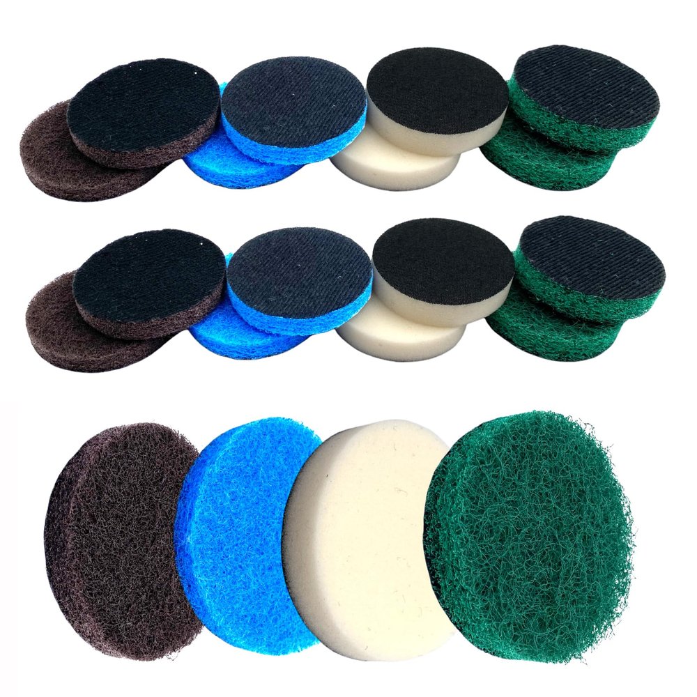 20 Pcs 64mm Width Electric Cleaning Brush Pads Set,5 Microfibre Pads 5 Performance Pads 5 Kitchen Mats and 5 Foam Pads Electric Cleaning Tool Replacement