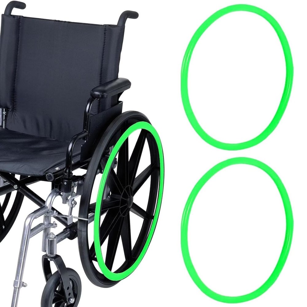 24inch Silicone Wheelchair Push Rim Covers, Non-Slip Wear-Resistant Hand Push Cover, Wheelchair Handrim Covers, Wheelchair Rear Wheel Cover for Improve Grip and Traction (Green)