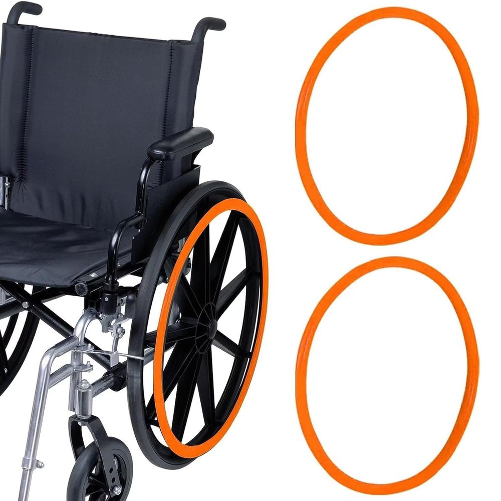 24inch Silicone Wheelchair Push Rim Covers, Non-Slip Wear-Resistant Hand Push Cover, Wheelchair Handrim Covers, Wheelchair Rear Wheel Cover for Improve Grip and Traction (Orange