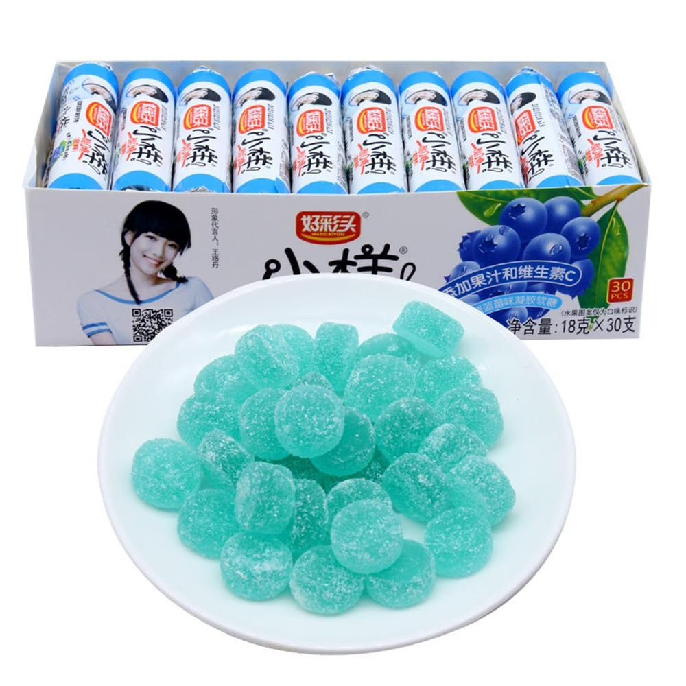 McKona China Snacks & Candy Box 30 Sticks Sweets, Fizzy/Sour Mix Snacks Candy Christmas Candy Gummy(18g30 Sticks) (Blueberry flavor)