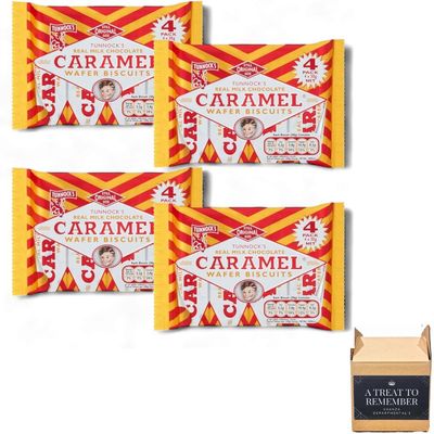 Tunnock's Milk Chocolate Caramel Wafer Biscuits 4 Pack (4 x 30g)  16 Individually Wrapped Treats, Irresistible Wafer & Caramel Delight, Vegetarian-Friendly