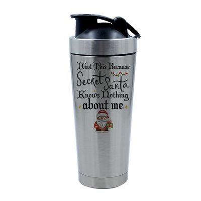 Getagift I Got This Because Secret Santa Knows Nothing About Me, Humorous Christmas 500ml Aluminium Shaker Bottle for Supplement Shakes - Easy Clean, Durable Cup. (Silver)