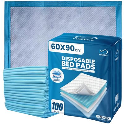 100 Pack Incontinence Bed Pads 90 x 60cm  Highly Absorbent Disposable Waterproof Bed Sheets for Adults, Elderly, Children & Babies  Bed Wetting Sheets & Bed Protectors for Mattress, Sofa & Chair.