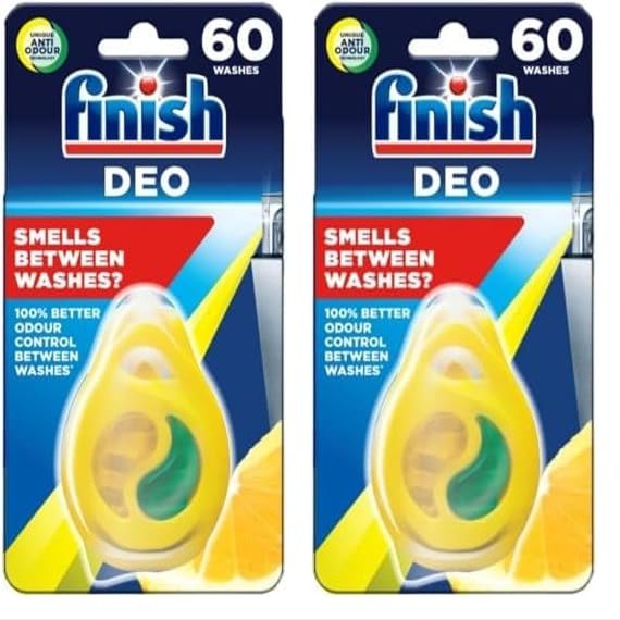 Finish, Dishwasher Freshener, Lemon (2 pack) Eliminates Odour, Clean and Fresh Smell up to 120 Washes