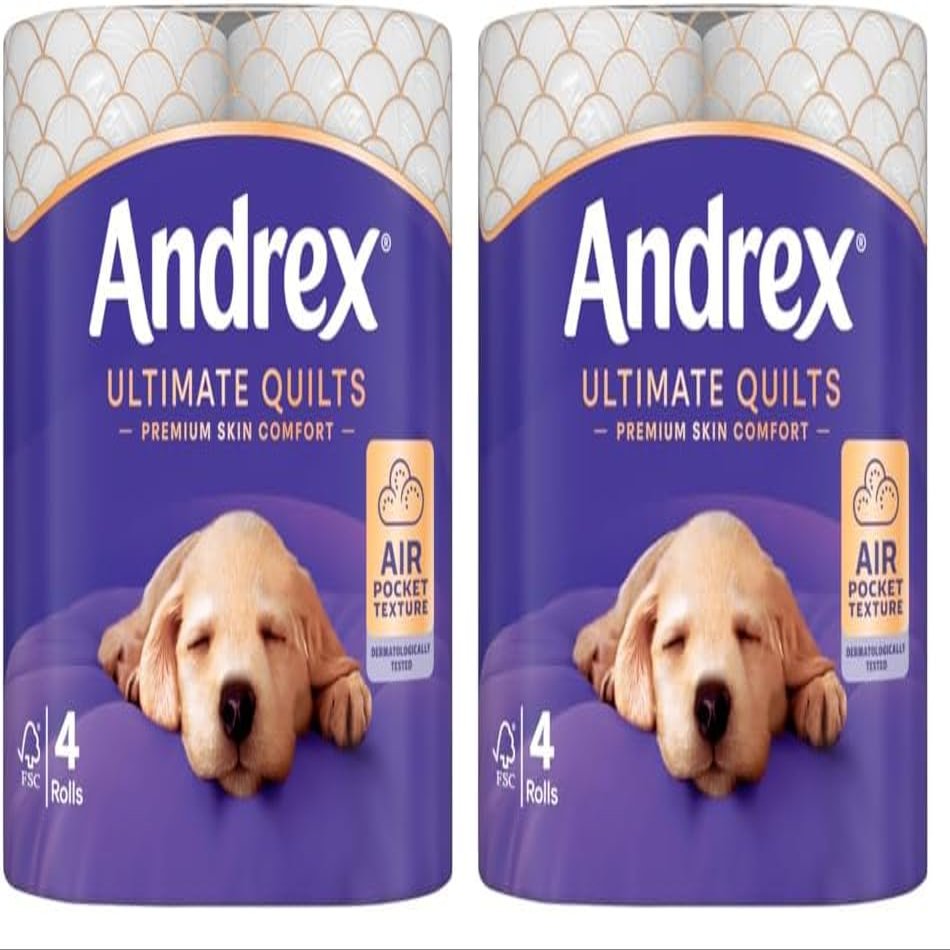 Andrex Supreme Quilts Toilet Tissue, 4 Quilted Toilet Rolls White (Pack of 2)