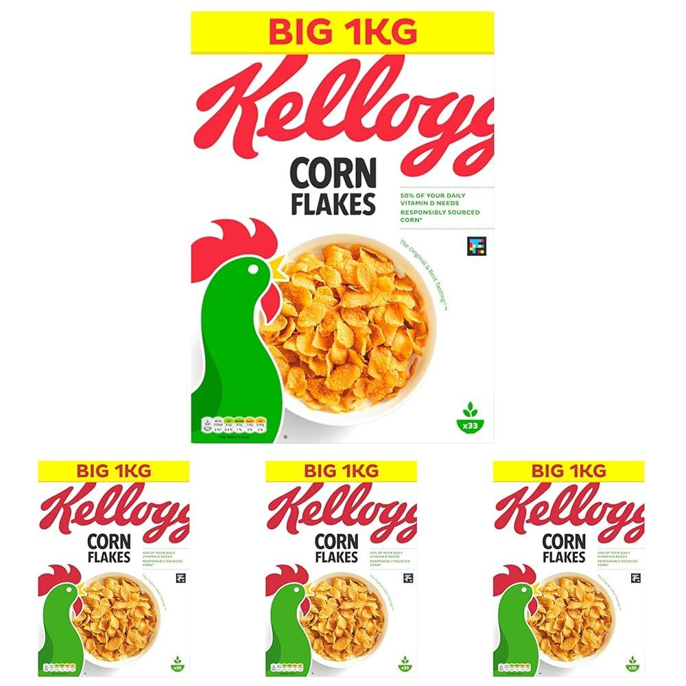 Kellogg's Corn Flakes Breakfast Cereal, 1kg (Pack of 4)