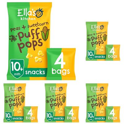 Ella's Kitchen Organic Peas and Sweetcorn Puff Pops Snacks 10+ Months 4 x 9g (36g) (Pack of 5)