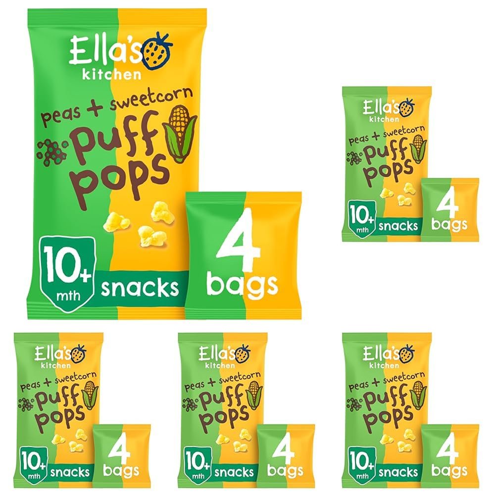 Ella's Kitchen Organic Peas and Sweetcorn Puff Pops Snacks 10+ Months 4 x 9g (36g) (Pack of 5)