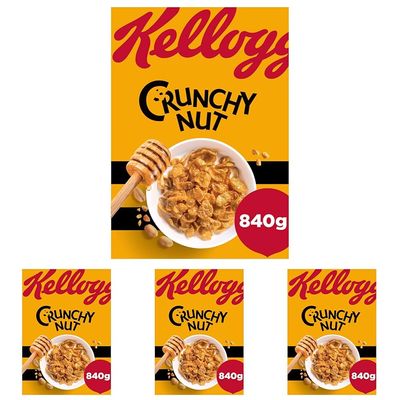 Kellogg's Crunchy Nut Breakfast Cereal Big Box, 840g (Pack of 4)