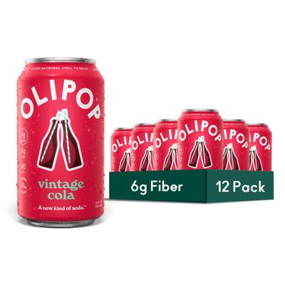 OLIPOP Prebiotic Soda Pop, Vintage Cola, A New Kind of Soda Packed with Prebiotics, Fiber, and Botanicals, Gluten Free, Vegan, GMO Free, 12oz (12-Cans)