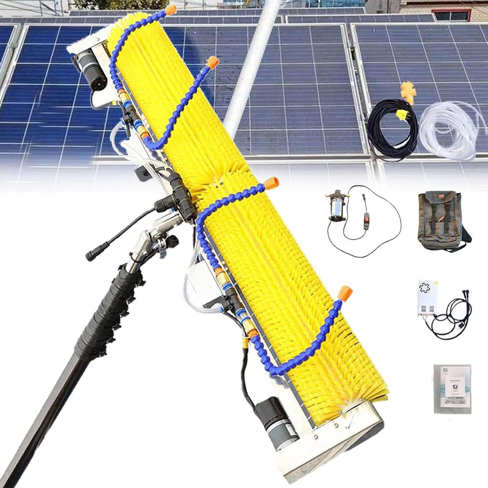 zxmeimm Electric Solar Photovoltaic Panel Cleaning,100cm Roller Brush,Solar Panel Cleaning Brush,Super Cleaning Power,4-8m Telescopic Pole,Outdoor Washing Device Tool,8M