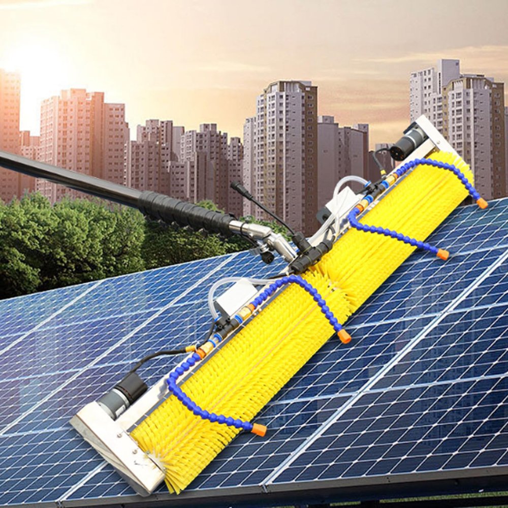 zxmeimm Electric Solar Photovoltaic Panel Cleaning Tool,Water Fed Telescopic Pole Kit,with 100cm Long Roller Brush,Photovoltaic Cleaner,8M