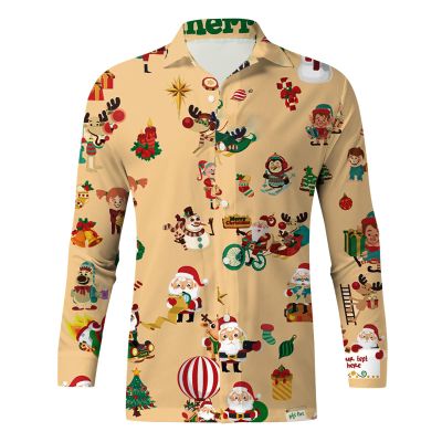 Mymyguoe Christmas Shirt Men's Christmas Shirt Regular Fit Xmas Shirt Christmas Shirt Theme Shirt Christmas Print Ugly Shirt 3D Digital Print Men's Shirt with Buttons, khaki, L