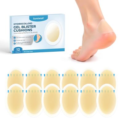 12 Pieces Blister Plasters for Feet - Sumiwish Gel Blister Cushions for Heel,Toe & Foot, All-Weather Comfort and Waterproofing (Heel Pack)