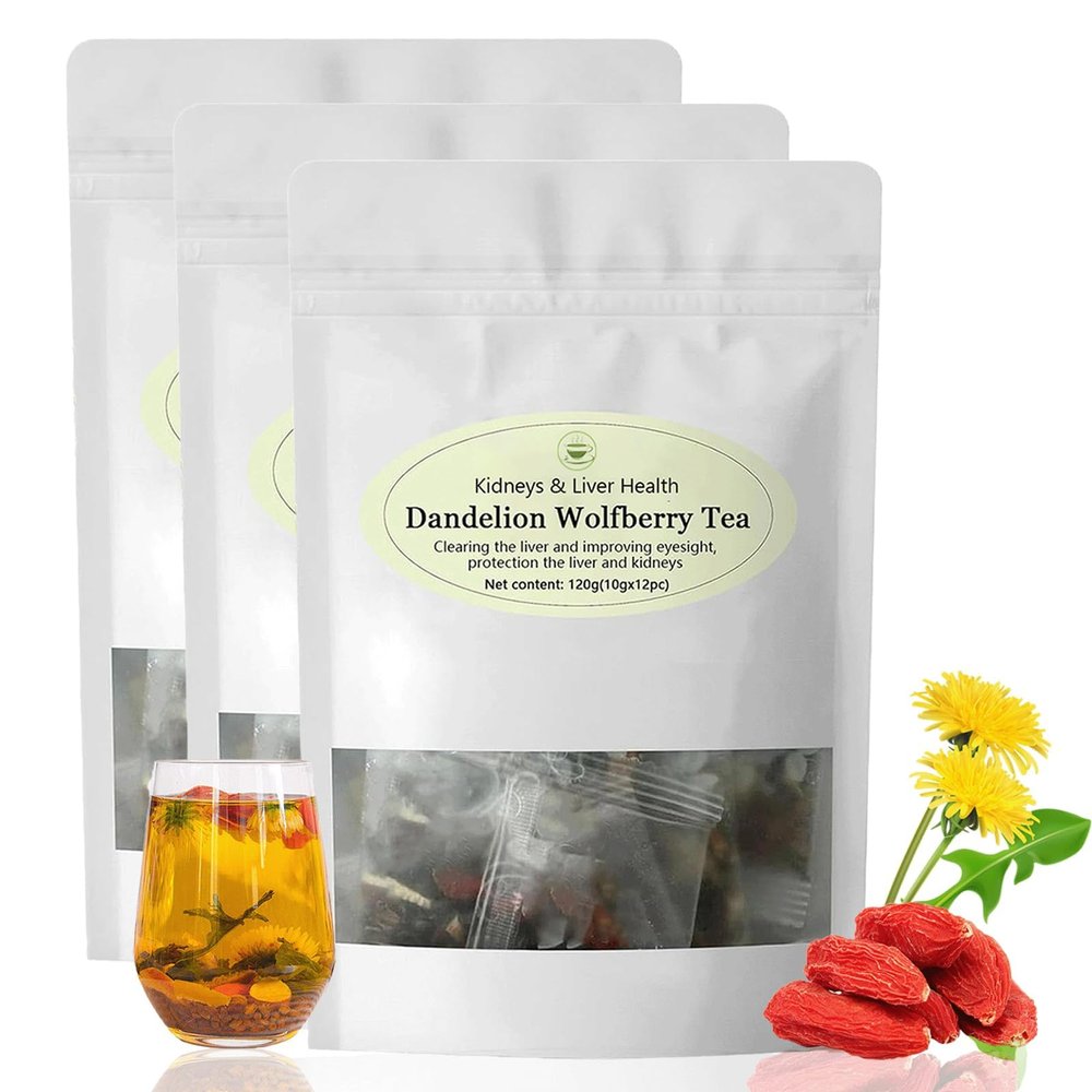 Dandelion Wolfberry Tea Organic - Seven Herbal Ingredients Natural Blend, Kidneys & Liver Health Tea 120g per Pack (3 Bags)