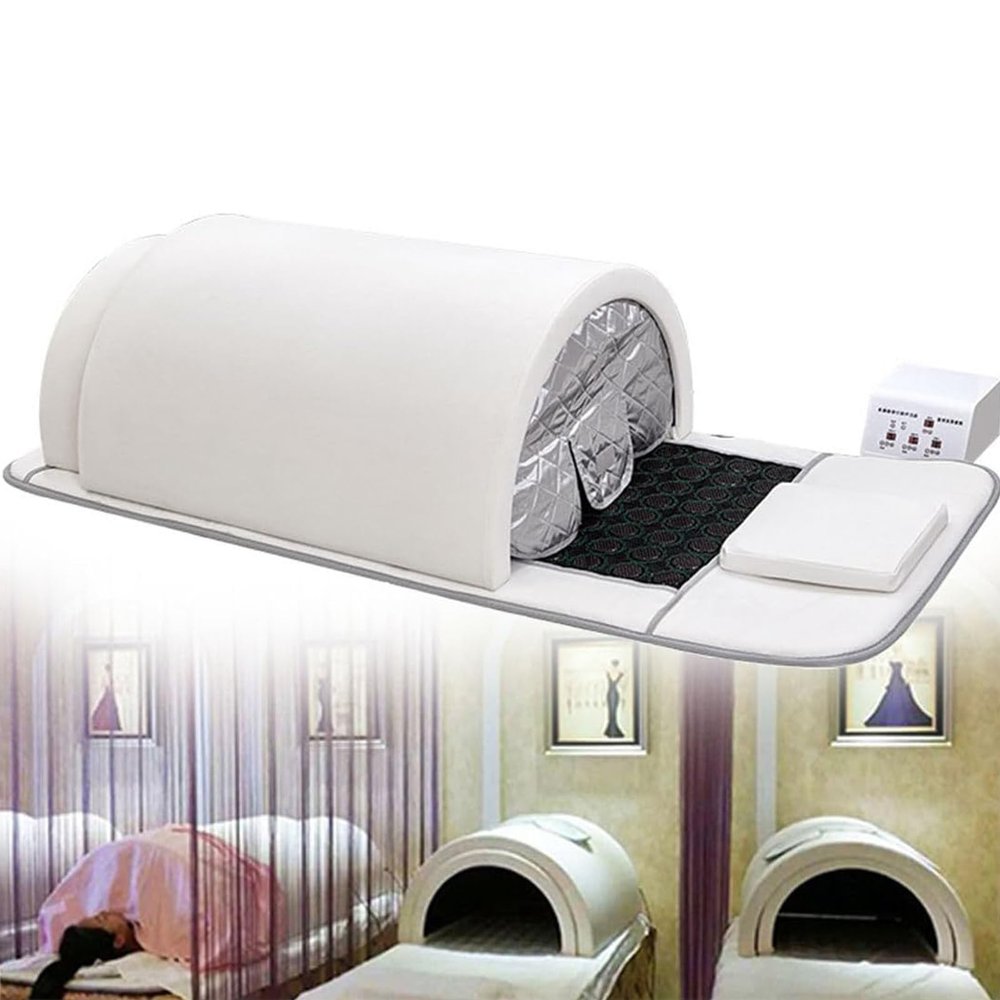 DDZJTPP Pro Far Infrared Sauna Dome | Zero Emf Saunas | 5 Minute Preheat | 1200W/220V Power | Single Infrared Person Sauna | Portable Dry Sauna | Home Sauna | Therapeutic Stones,White