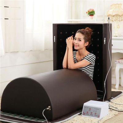 DDZJTPP Far Infrared Sauna Dome, 360 Degree Complete Coverage Single Infrared Person Sauna With Therapeutic Stones Heated Mat, Zero Emf Saunas, Infrared Saunas for Home,Brown