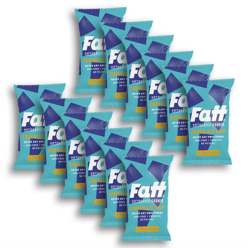 Fatt Keto Cookies - 12 X 30g Pack (Chocolate Chip) - 2.8g carbs - Ketogenic, Low Carb, Low Sugar, High Prebiotic Fibre - FattBar