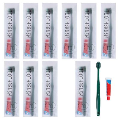 10Pcs Individually Wrapped Disposable Toothbrushes with Toothpaste, Disposable Travel Toothbrush, Pre-Pasted Toothbrushes for Dental Care, Guest Toothbrushes for Home Hotel Travel (Green, One Size)