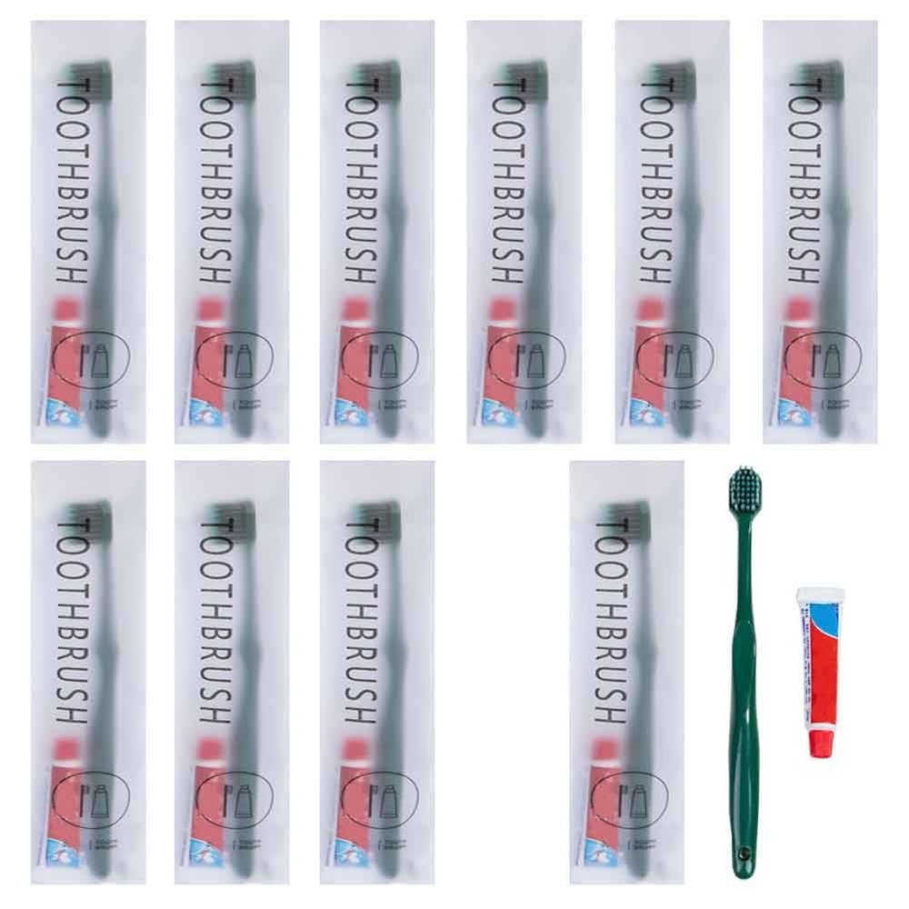 10Pcs Individually Wrapped Disposable Toothbrushes with Toothpaste, Disposable Travel Toothbrush, Pre-Pasted Toothbrushes for Dental Care, Guest Toothbrushes for Home Hotel Travel (Green, One Size)