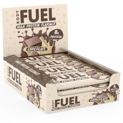BodyFuel High Protein Flapjack - 8g Protein, Low Sugar, High Fiber Snack for Pre-Workout & Post-Workout Recovery (Chocolate)(12 x 40g)