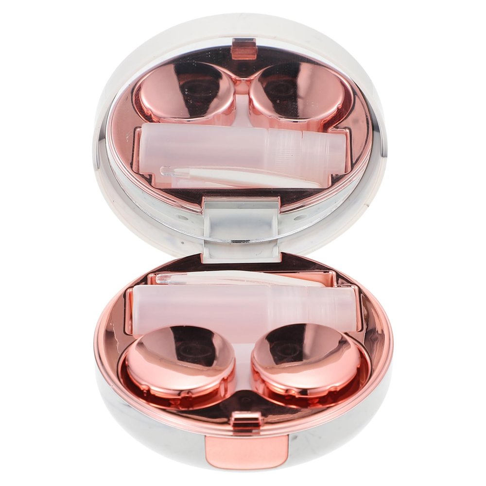 Healeved Marble Pattern Contact-Lens Storage Case Portable Plastic Lens Box Multi-Function Household Contact-Lens Container for Cosmetic Accessory