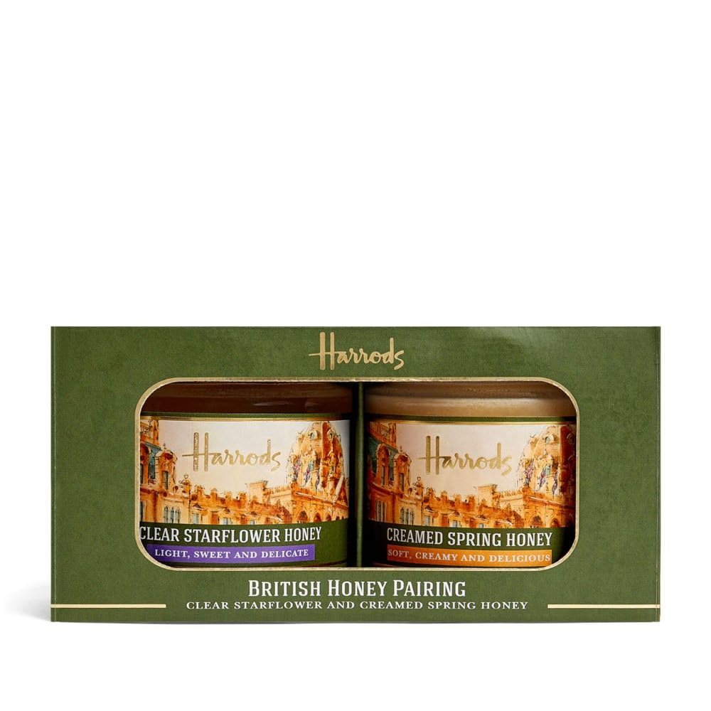 Harrods London British Honey Pairing Gift Set, Clear Starflower and Creamed Spring Honey, 2 x 277g