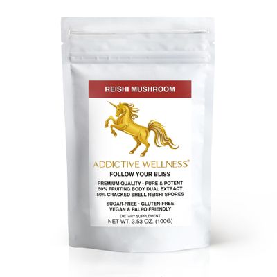 Addictive Wellness Reishi Mushroom Extract Powder + Spores (50/50 Blend) Wood Grown Pure & Potent Wildcrafted Ganoderma (100 Grams)
