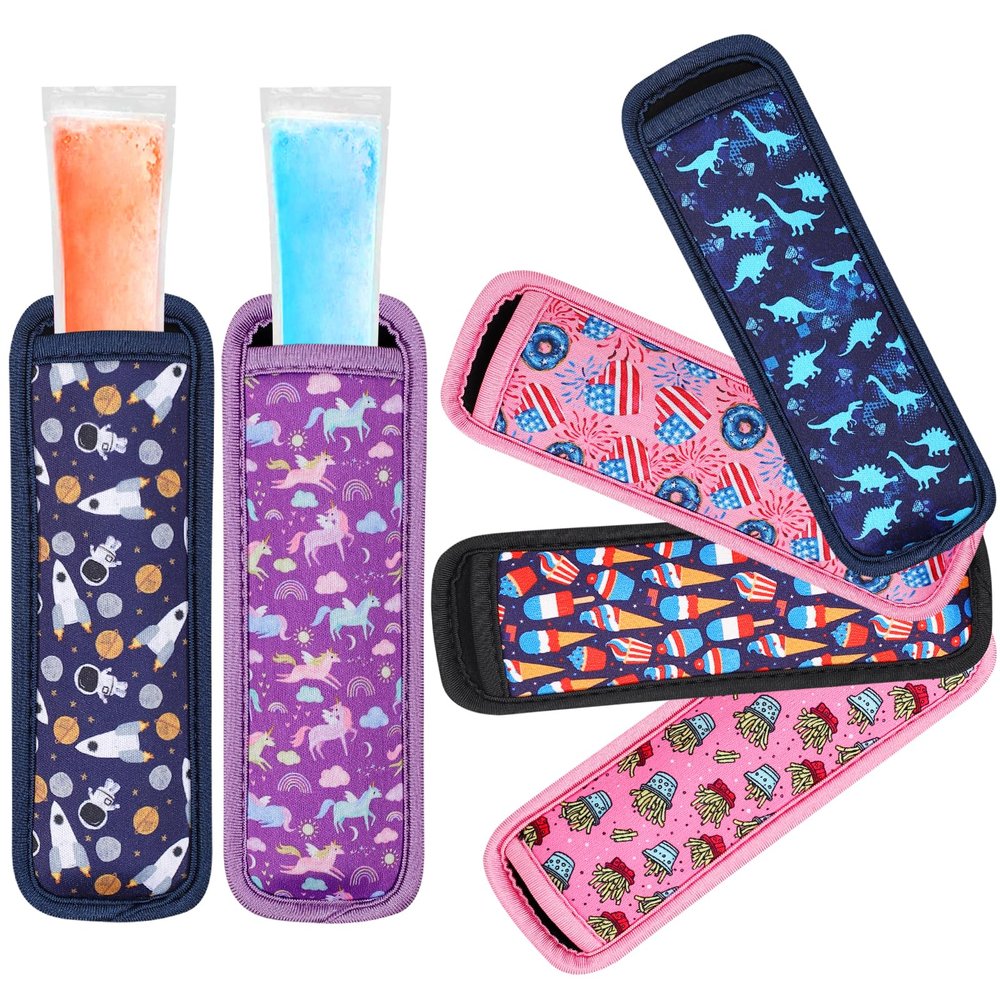 Popsicle Holders for Children, Pack of 6 Ice Pop Neoprene Anti Freezing Sleeves, Freeze Pops Neoprene Cases, Cute Ice Sleeves Holder, Reusable Washable Ice Popsicle Sleeves for Boys Girls