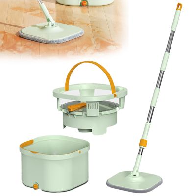 Mop Set Covering An Area of 0.3, Nylon Silk Hook Mop Cloth, Sewage And Clean Water Separation+Removable Inner And Outer Buckets+Side And Bottom Scraping Teeth+2.5L Water Storage Bucket ,Green