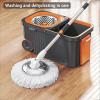 QIeAny Hand-Washable Mop Set, Removable Stainless Steel Clothes Basket, Rollers/Drainage Holes at The Bottom of The Mop Bucket + Integrated Washing And Dehydration + Rotating Joint,Black view 3