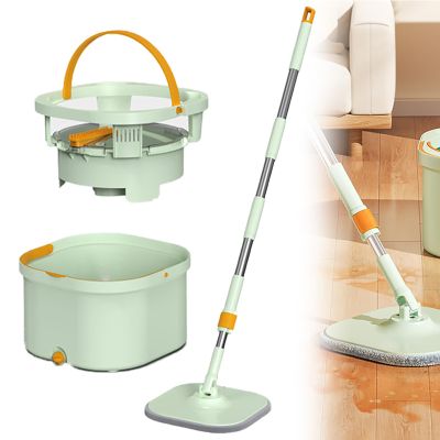 Sewage Separation Mop Set, No-hand Cleaning Cleaning Set, 2.5L Water Storage Bucket+360 Rotating Joint+Covering Area 0.3+Side And Bottom Scraping Teeth+Removable Inner And Outer Buckets ,Green