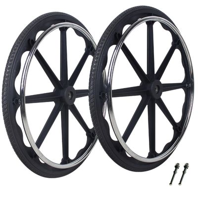 24-inch Wheelchair Rear Wheel Replacement, Manual Wheelchair Rear Wheel Accessory with Plated Armrests, Non-Inflatable Solid Polyurethane Rear Wheels