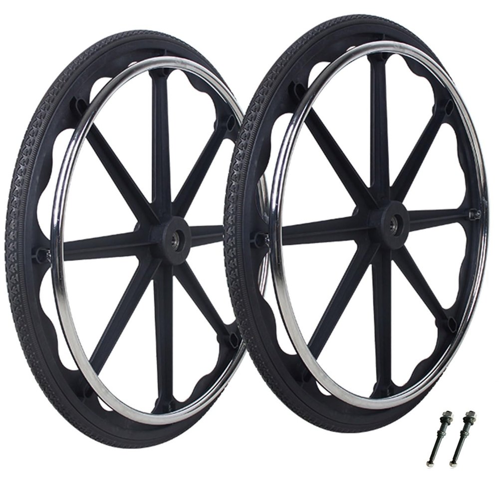 24-inch Wheelchair Rear Wheel Replacement, Manual Wheelchair Rear Wheel Accessory with Plated Armrests, Non-Inflatable Solid Polyurethane Rear Wheels