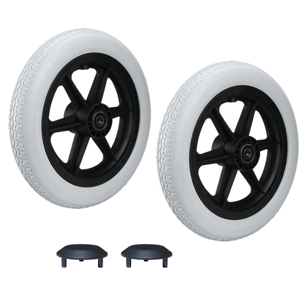 12 Inch Wheelchair Wheels Replacement (1 Pair) 12 1/2 X 2 1/4" Transport Chair Rear Wheel Assembly, Solid Tire Back Wheel for Manual Wheelchairs Replacement Parts