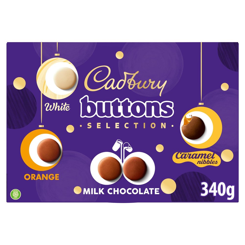 Cadbury Buttons Selection Box, Festive Chocolate Selection Box including Orange, Milk and Caramel Nibbles, Perfect Stocking Filler Gift, 340 g (Pack of 1)