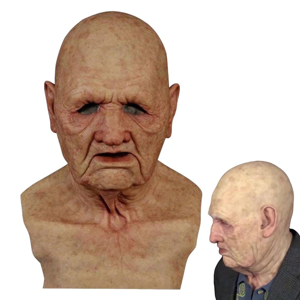 Old Man Masque Halloween,Scary Masque Headgear - Halloween Realistic Scary Headgear, Latex Cosplay Costume Face Cover for Adults