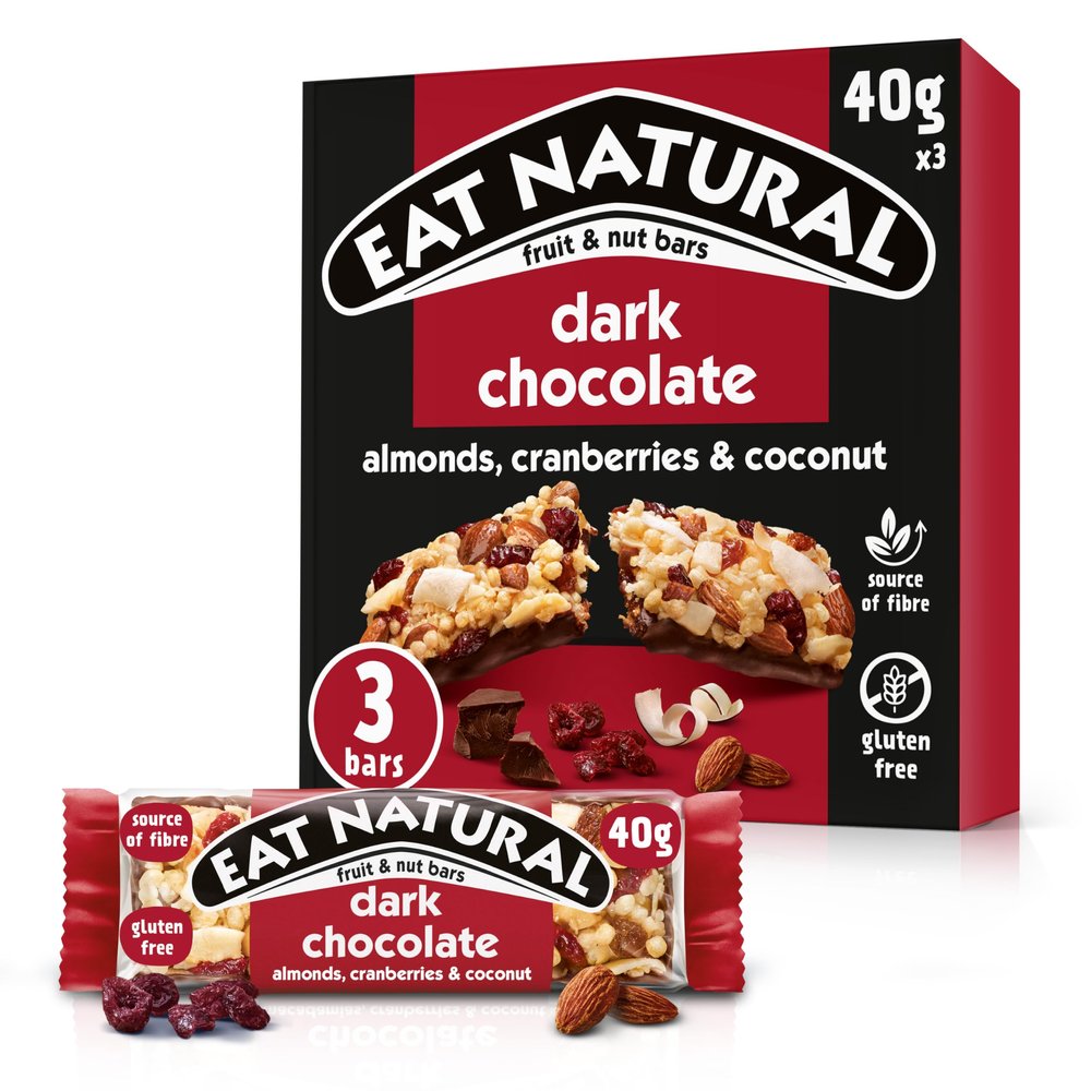Eat Natural Fruit & Nut Bar, Peanuts, Cranberries, Almonds, Coconut and Dark chocolate, Vegan, Gluten-Free Snack, Great for On the Go, 3 x 40 g