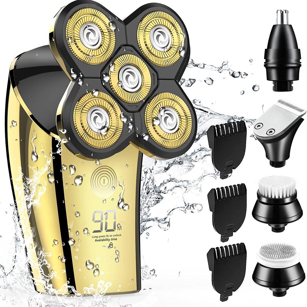 Electric Razor for Men's, Rechargeable Electric Shaver for Men 5 in 1 Head Shavers for Bald Wet and Dry Waterproof Electric Razor Bald Head Shaver