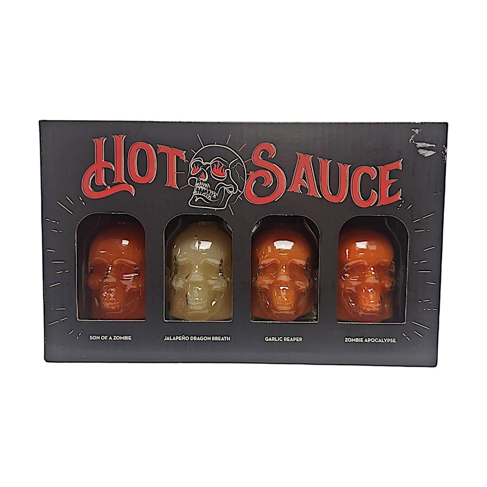 Chilli Skulls Hot Sauce Set 3 Pack Spicy Sauce Collection Gourmet Gift Box with Assorted Hot Sauce Challenges Test Your Spice Tolerance (One Size, Hot Sauce (4 Skulls Bottle))
