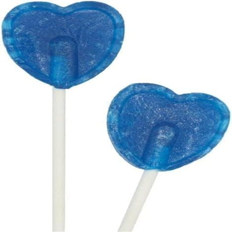 50 Blue Heart Shaped Lollipops Blue Raspberry Flavoured Sweet Candy Lollies, Ideal for Snack Cupboard, Weddings, Valentines, Party Bag fillers