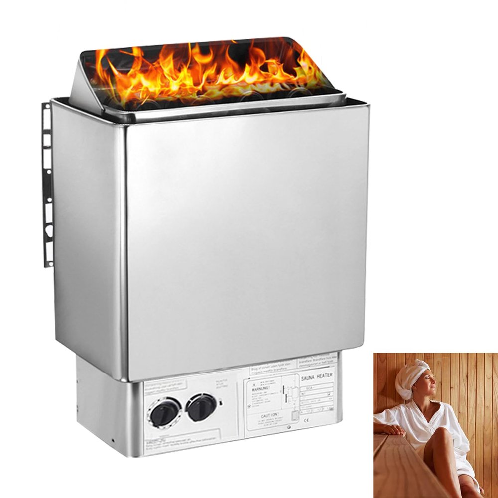 6 KW Electric Sauna Heater Stainless Steel Sauna Heating Stove with Internal Controller, 220 V Wet and Dry Bath Sauna Box Sauna Room Equipment for Home Hotel Spa Shower Steam Room