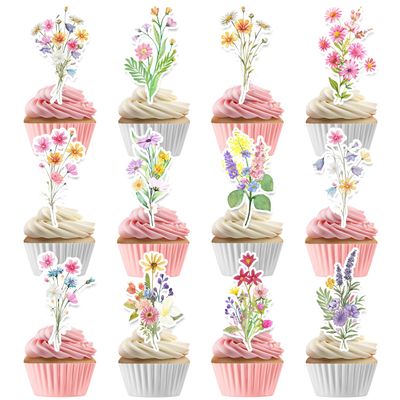 36 PCS Wildflower Cupcake Toppers, Wildflower Cake Toppers Cake Decorations for Wildflower Birthday Party Decorations Wildflower Baby Shower Decorations Baby in Bloom Baby Shower Decorations