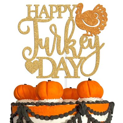 Happy Turkey Day Cake Topper, Thanksgiving Day Turkey Cake Decorations, Thanksgiving Blessed Cake Decor, Fall Turkey Thanksgiving Day Party Decoration Supplies