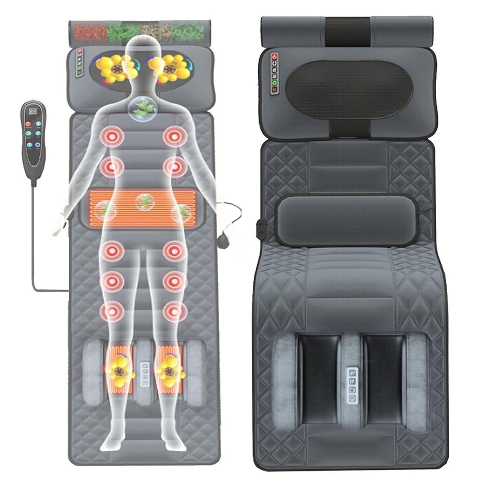 20 Heads Vibrating Massage Mat with Heat for Full Body Pain Relief - Electric Heated Chair Back Pad for Back Lumbar Leg Pain Relief, Foldable Storage - Multifunctional Massage Mattress Pad